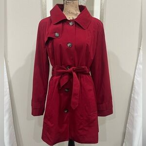 London Fog Chili Red Detachable Hooded Trench Coat Size Large